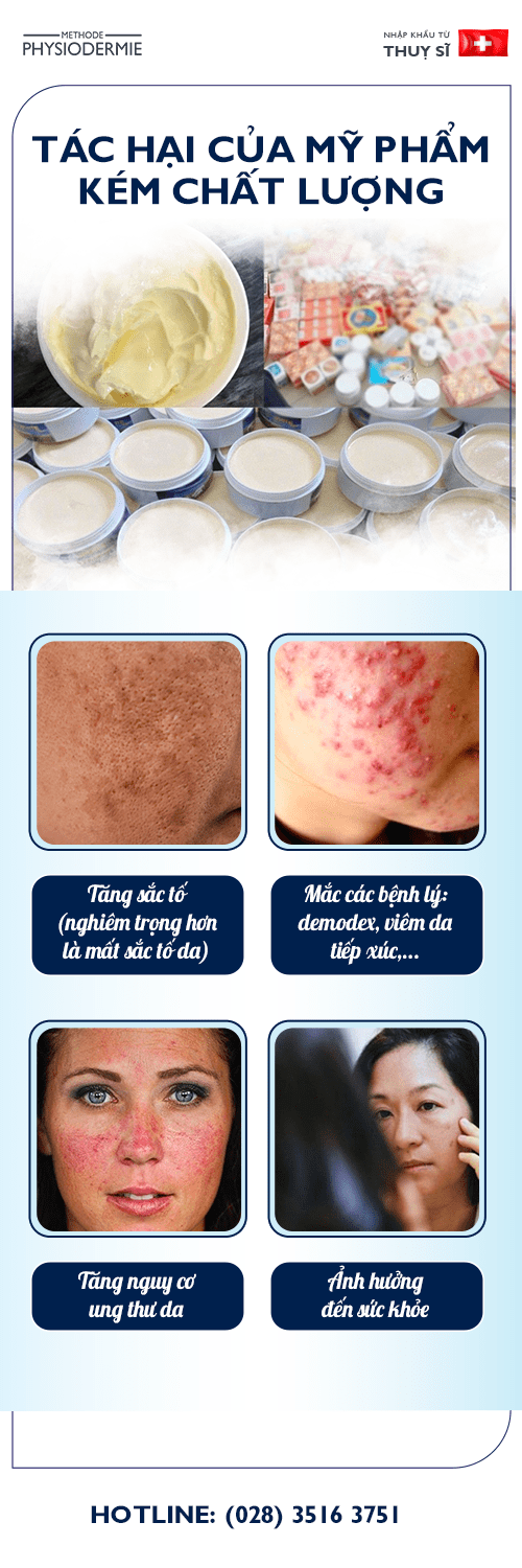Các tác hại của mỹ phẩm kém chát lượng đối với làn da
